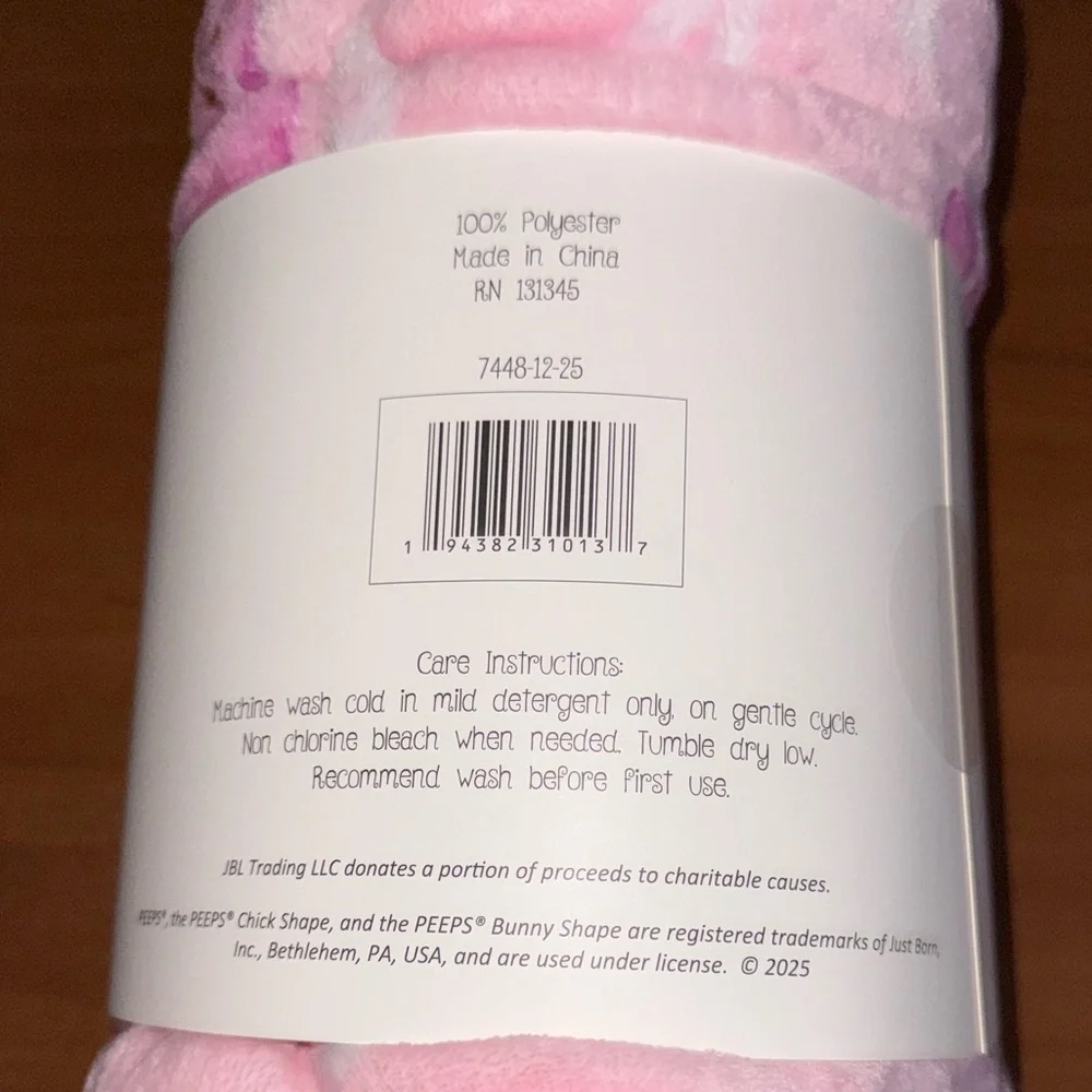 PEEPS Happy Easter Pink Plush Blanket / Throw with Bunnies, Bows and Dots.